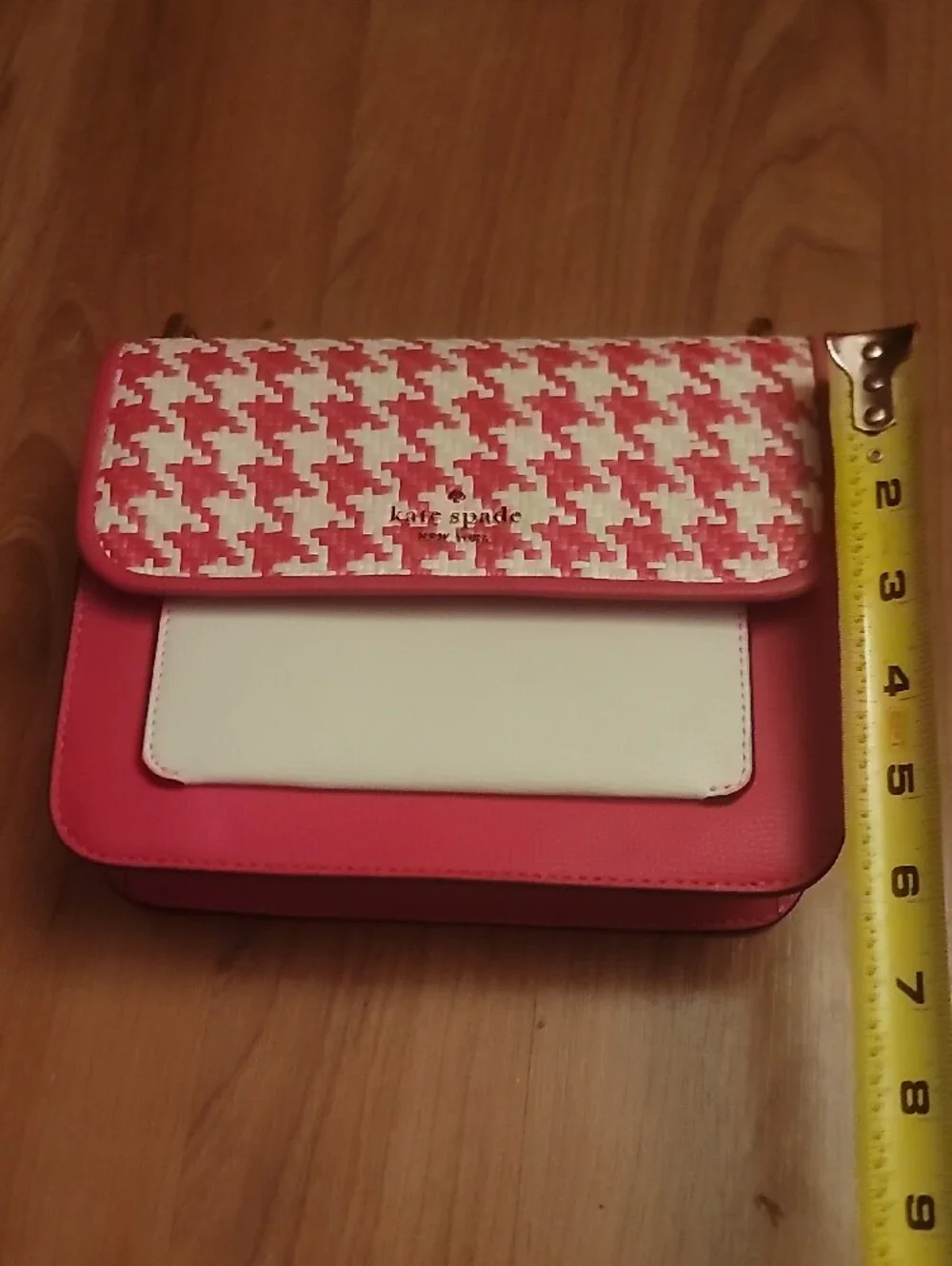 Kate Spade Houndstooth Woven Pink N White Chain Shoulder Bag